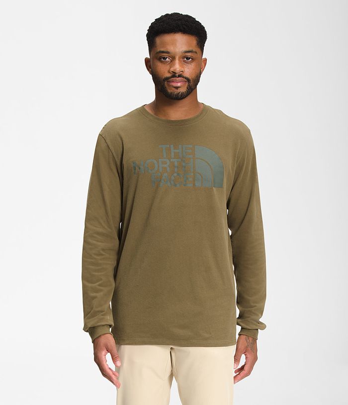 The North Face T-Shirts Long Sleeve Half Dome Olive - Mens - Thailand VMIPL-7625